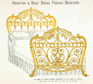 Mosiężne łoże francuskie z katalogu mebli Hampton and Sons, 1902 r.