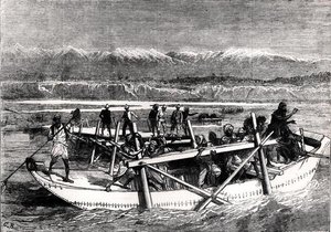 Mostkowanie rzeki Kabul w Jellalabad (rycina) (zdjęcie czarno-białe) autorstwa English School