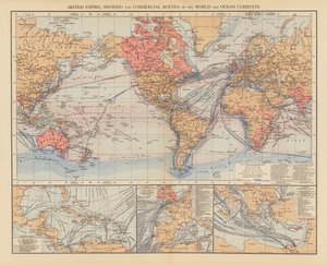 Imperium Brytyjskie, pokazujące szlaki handlowe świata i prądy oceaniczne (kolorowa litografia) autorstwa English School