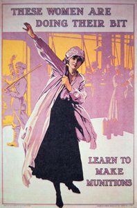 Brytyjski plakat z I wojny światowej zachęcający kobiety do pracy w fabrykach amunicji, ok. 1914-18 (kolor lito) autorstwa English School