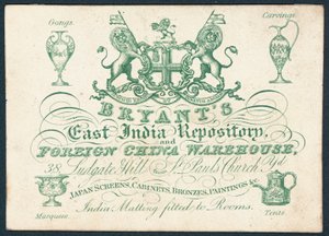 Bryants, East India Repository i zagraniczny magazyn porcelany, karta handlowa autorstwa English School