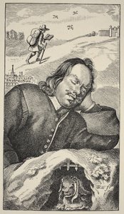 Bunyans Dream, frontyspis The Pilgrims Progress Johna Bunyana (1628-88), wydanie 4, wyd. 1680 (zdjęcie w sepii) autorstwa English School