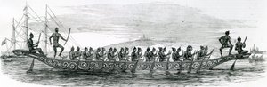Birmańska łódź wojenna, zaczerpnięta z The London Illustrated News, 1852 autorstwa English School