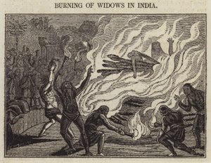 Palenie wdów w Indiach (rycina) autorstwa English School