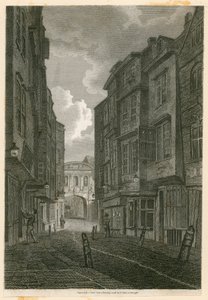 Butcher Row, patrząc z Temple Bar, na podstawie rysunku Edwarda Dayesa, 9 czerwca 1796 autorstwa English School