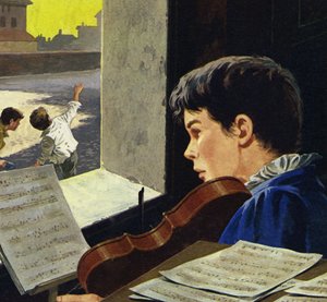 W wieku sześciu lat Paganini uczył się grać na skrzypcach autorstwa English School