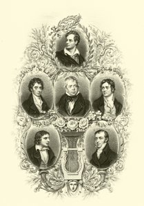 Byron, Southey, Scott, Coleridge, Keats, Montgomery autorstwa English School
