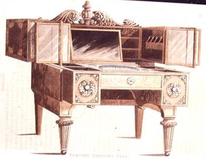 Szafka na ubrania, tabliczka 136 z „Repozytorium Sztuki, Literatury, Handlu, Manufaktur, Mody i Polityki” Ackermanna, opublikowana w 1824 r. (kolor lito) autorstwa English School