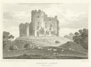 Zamek Caerdiff, Glamorganshire (grafika) autorstwa English School
