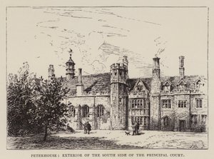 Cambridge: Peterhouse, Zewnętrzna część południowej strony głównego sądu (akwaforta) autorstwa English School