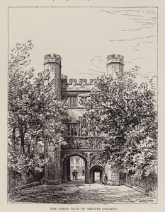 Cambridge: Wielka Brama Trinity College (akwaforta) autorstwa English School