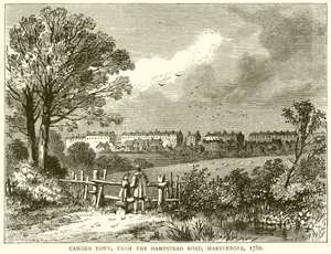 Camden Town, od Hampstead Road, Marylebone, 1780 autorstwa English School