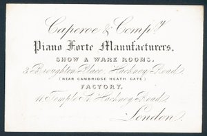 Caperoe & Company, producenci fortepianów forte, karta handlowa autorstwa English School