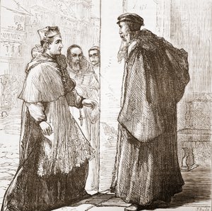 Kardynał Sadoleto odwiedza Calvina, ilustracja z Historii protestantyzmu Jamesa Aitkena Wylie (1808-1890), wyd. 1878 autorstwa English School