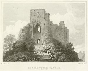 Zamek Carisbrooke, Isle of Wight (grawerowanie) autorstwa English School