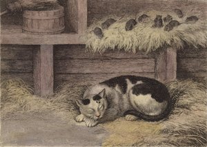 Kot i mysz w stodole (przyciemniane grawerowanie)