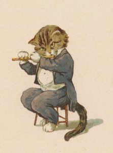 Kot grający na flecie (chromolitho) autorstwa English School
