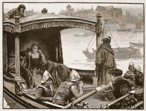 Catherine Howard przenoszona do wieży, ilustracja z Cassells Illustrated History of England (zdjęcie w sepii) autorstwa English School