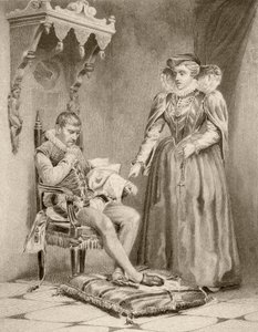 Katarzyna Medycejska z synem Karolem IX (litho) autorstwa English School