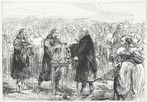 Odprawienie Eucharystii przez husytów na polu pod Pragą, ilustracja z Historii protestantyzmu Jamesa Aitkena Wyliego (1808-1890), wyd. 1878 autorstwa English School