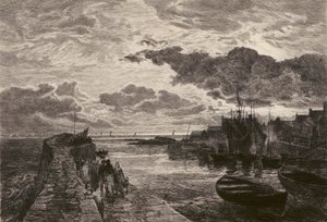 Port Cellardyke, wytrawiony przez Chauvela, według Sama Bougha (litografia) autorstwa English School