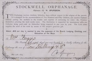 Podziękowanie za darowiznę na rzecz sierocińca Stockwell, Londyn, 1874 r. autorstwa English School