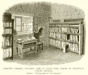 Chained Library, założona 1598, w Room over Porch of Grantham Parish Church autorstwa English School