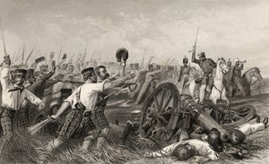Szarża górali przed Cawnpore pod dowództwem generała Havelocka z „Historii buntu indyjskiego”, opublikowanej w 1858 r. autorstwa English School