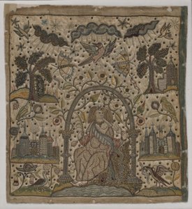 Dobroczynność pod łukiem, ok. 1640 (jedwab, metalowe nici i cekiny na satynie) autorstwa English School