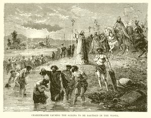 Karol Wielki doprowadził Sasów do chrztu na Zachodzie autorstwa English School