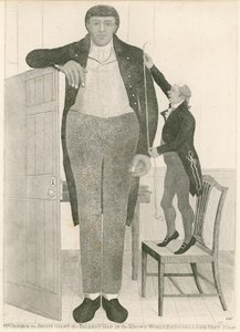 Charles Byrne, znany również jako OBrien the Irish Giant, najwyższy człowiek w znanym świecie, mający prawie dziewięć stóp wzrostu autorstwa English School