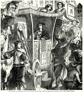 Karol I wygwizdany przez Pepole po próbie aresztowania posłów (rycina) autorstwa English School
