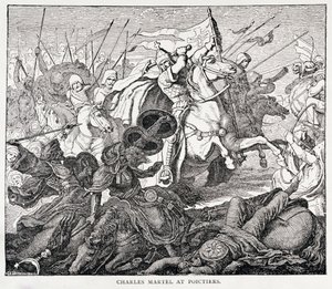 Charles Martel (ok. 688-741) w Poictiers, z Historii Francji, Emile de Bonnechose, wyd. Ward, Lock and Co, Londyn autorstwa English School