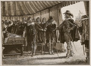 Charles and the Scottish Commissioners, ilustracja z Cassells Illustrated History of England (zdjęcie w sepii) autorstwa English School