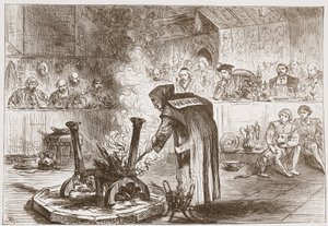 Charles ogląda „Gra masek”, ilustrację z „Historii protestantyzmu” Jamesa Aitkena Wylie (1808-1890), wyd. 1878 autorstwa English School