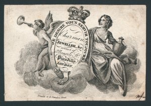 Charman, jubiler, róg Albemarle Street i Piccadilly, karta handlowa autorstwa English School