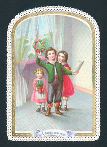 Dzieci z wiankiem i kwiatami, Kartka Noworoczna autorstwa English School