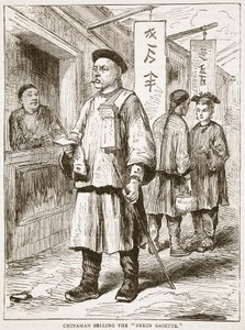Chińczyk sprzedający gazetę pekińską, ilustracja z Ilustrowanej Historii Anglii Cassella autorstwa English School