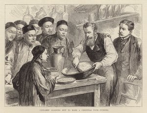 Chińczycy uczący się robić świąteczny pudding śliwkowy (grawerunek) autorstwa English School