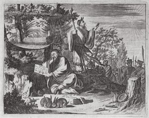 Chińscy Święci Mężowie, ilustracja z opisu ambasad w Chinach, 1690 autorstwa English School