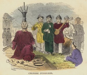 Chińscy żonglerzy (kolorowy grawerunek) autorstwa English School