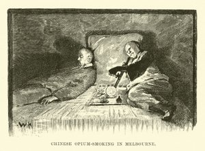 Chińskie palenie opium w Melbourne autorstwa English School