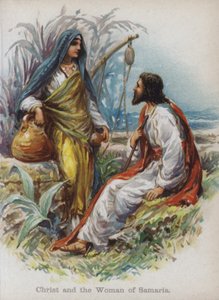 Chrystus i Kobieta z Samarii (chromolitho) autorstwa English School
