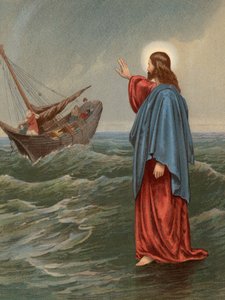 Chrystus idący po morzu, Św. Jan, VI, 20 (kolor lito) autorstwa English School