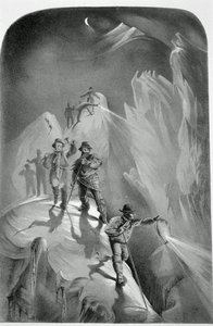 Wspinaczka nocą, z dziesięciu scen z ostatniego wejścia na Mont Blanc, w tym pięć widoków ze szczytu, autorstwa J.D.H. Browne, opublikowany 1853 autorstwa English School
