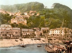 Clovelly Harbor (zdjęcie ręcznie kolorowane) autorstwa English School
