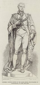 Kolosalna marmurowa statua sir Jamesa Shawa, zainaugurowana w Kilmarnock, 4 dnia (grawerowanie) autorstwa English School