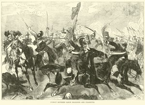 Walka pomiędzy saksońskimi dragonami i chasseurami, wrzesień 1870 autorstwa English School
