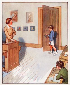 Polecenia: Podejdź do drzwi i zamknij je (kolorowa litografia) autorstwa English School