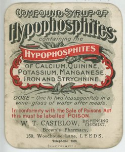 Syrop złożony z etykietą Hypophosphites, początek XX wieku (kolor lito) autorstwa English School